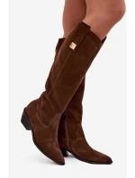 Kožené semišové kozačky cowboyové zateplené Zazoo 4224 čokoládové Kožené semišové kozačky cowboyové zateplené Zazoo 4224 čokoládové