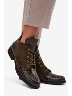 Dámské lakované botky Vinceza – s dekorativním ražením, tmavě zelené