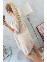 Šaty s potiskem a rozšířenou spodní částí béžové