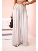 Široké dámské kalhoty z viskózy s elastickým pasem tmavě béžové