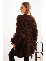 Dámský kardigan s třásněmi a volným střihem hnědý Dámský kardigan s třásněmi a volným střihem hnědý
