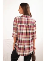 Dámská bavlněná košile s delším zadním dílem kostkovaná bežová Dámská bavlněná košile s delším zadním dílem kostkovaná bežová