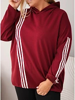 Dámská mikina Plus Size z viskózy s kapucí a ozdobnými pruhy bordó barva Dámská mikina Plus Size z viskózy s kapucí a ozdobnými pruhy bordó barva