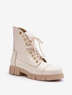 Kožené Dámské Botky S Kožešinou Jasnobežové Lewski 3296