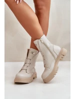 Zateplené boty worker pro ženy na zip z eko kůže světle béžové Mailyra