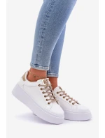 Tenisky Na Platformě S Ozdobnými Šňůrkami Bílá-Zlatá Fonetha