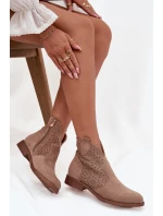 Dámské Kotníkové Boty Na Ploché Podpatky S Barški HY52 532 Béžové Dámské Kotníkové Boty Na Ploché Podpatky S Barški HY52 532 Béžové