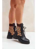 Dámské kotníkové boty Workery s ponožkou v leopardím vzoru černé Penthis Dámské kotníkové boty Workery s ponožkou v leopardím vzoru černé Penthis