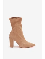 Dámské kotníkové boty na sloupkovém podpatku s prošitím Rosivelle – béžové