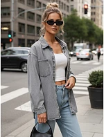 Dámská džínová košilová bunda šedá FashionStreet TY5679