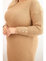 Dámské pletené šaty Plus Size s mohair v barvě camel