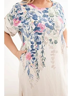 Dámské viskózové šaty plus size s krátkým rukávem a rozparky po stranách béžová