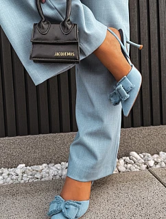 Dámské sandály na podpatku s mašlí Modré Hestia