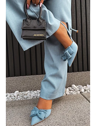 Dámské sandály na podpatku s mašlí Modré Hestia