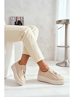 Kožené dámské tenisky na platformě s přezkou Vinceza 39973 Béžové