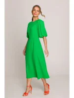 S399 Šaty s puff rukávy - zelené S399 Šaty s puff rukávy - zelené