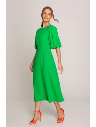 S399 Šaty s puff rukávy - zelené S399 Šaty s puff rukávy - zelené