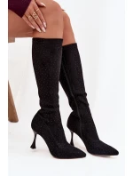 Dámské kozačky na jehlovém podpatku – černé