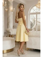 641-3 VIVIENNE korzetové rozšířené midi šaty s páskem - pastelově žluté 641-3 VIVIENNE korzetové rozšířené midi šaty s páskem - pastelově žluté