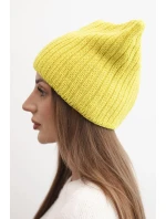 Dámská zimní čepice s vlnou v kočičím střihu z pruhované pleteniny K419 kiwi