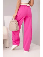Dámské bavlněné kalhoty se širokými nohavicemi a pásem růžové