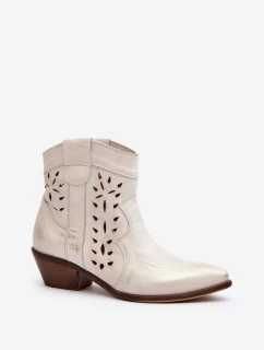 Kožené botky na nízkém podpatku se vzorem 2870 Zazoo stříbrné