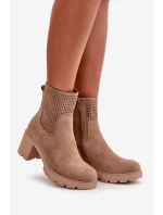 Dámské boty na podpatku se zipem eko semišové béžové Rashmi