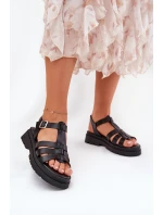 Eko kožené sandály dámské na platformě černé Nendales