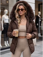 Dámská zimní prošívaná bunda s kapucí, hnědá, FashionStreet TY6004
