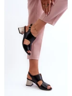 Dámské kožené sandály na podpatku Maciejka 06566-01 černé