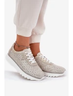 Semišové perforované tenisky na platformě zlaté LR51-927