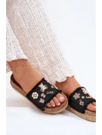 Dámské Pantofle Se Zlatými Přezkami Na Platformě Černé Rigasta