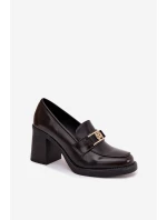 Dámské polobotky na podpatku se zlatým detailem čokoládové Privelle