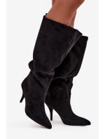 Vklouzávací dámské kozačky na podpatku z eko semiše černé Noretta