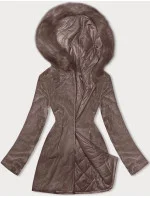 Oboustranná dámská prošívaná bunda - kožíšek v barvě coffee (H-897-89)