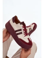 Kožené dámské tenisky na platformě Zazoo 3775 béžovo-bordó Kožené dámské tenisky na platformě Zazoo 3775 béžovo-bordó