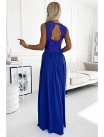 Dlouhé šaty s krajkovým výstřihem Numoco LEA - modré