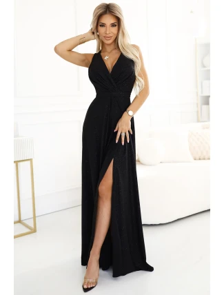 587-1 MONIQUE dlouhé exkluzivní šaty s výstřihem a rozparkem na nohou - ČERNÉ se třpytkami 587-1 MONIQUE dlouhé exkluzivní šaty s výstřihem a rozparkem na nohou - ČERNÉ se třpytkami