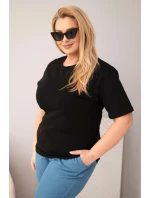 Dámská bavlněná halenka Plus Size s krátkým rukávem basic černá