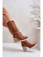 Dámské Kozačky Do Poloviny Lýtka Na Podpatku Zateplené Camel Ivanelis