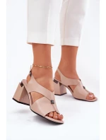 Elegantní Dámské Sandály Na Podpatku Vinceza 62238 Béžové