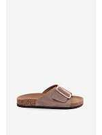 Kožené semišové dámské pantofle s přezkou tmavě béžové Beryl