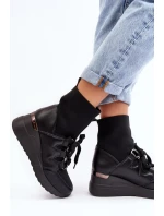 Dámské kotníkové boty na klínku s ponožkou černá Heladina