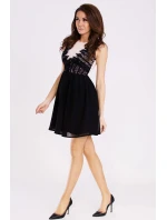 Dámské společenské šaty s rozšířenou sukní EMAMODA černé-kapučíno - Černá / L - YNS Dámské společenské šaty s rozšířenou sukní EMAMODA černé-kapučíno - Černá / L - YNS