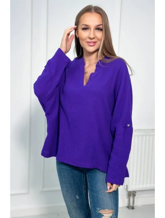Mušelínová halenka s ohrnutými rukávy tmavě fialová Mušelínová halenka s ohrnutými rukávy tmavě fialová