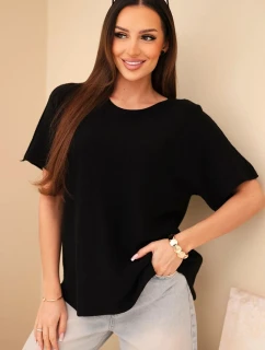 Dámský svetr s krátkým rukávem volného střihu černý