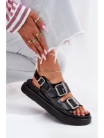 Kožené Lakované Dámské Sandály S Přezkami Big Star RR274662 Černé