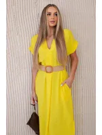 Šaty s ozdobným páskem žlutý