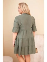 Dámské bavlněné šaty plus size s volánky khaki