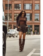 Dámské kozačky z eko kůže s obráceným lemem na podpatku hnědé Avamora